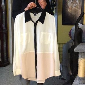 STYLING & CO woman's color blocked blouse  sz L,  white, light pink